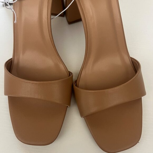 A New Day Tan Block Heel Sandals Ankle Strap & Square Toe Design Size 10 - Picture 5 of 9